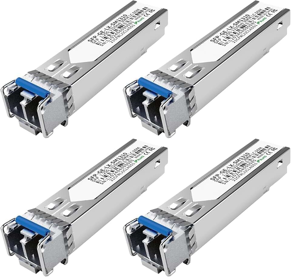 4Pack 1.25G SFP LC Module 1000Base-LX Single-Mode Transceiver (SMF, 1310nm, 20km, DDM) - Compatible with Cisco GLC-LH-SMD, Ubiquiti UniFi, Meraki, Fortinet, Mikrotik, TP-Link, Netgear, Aruba and More