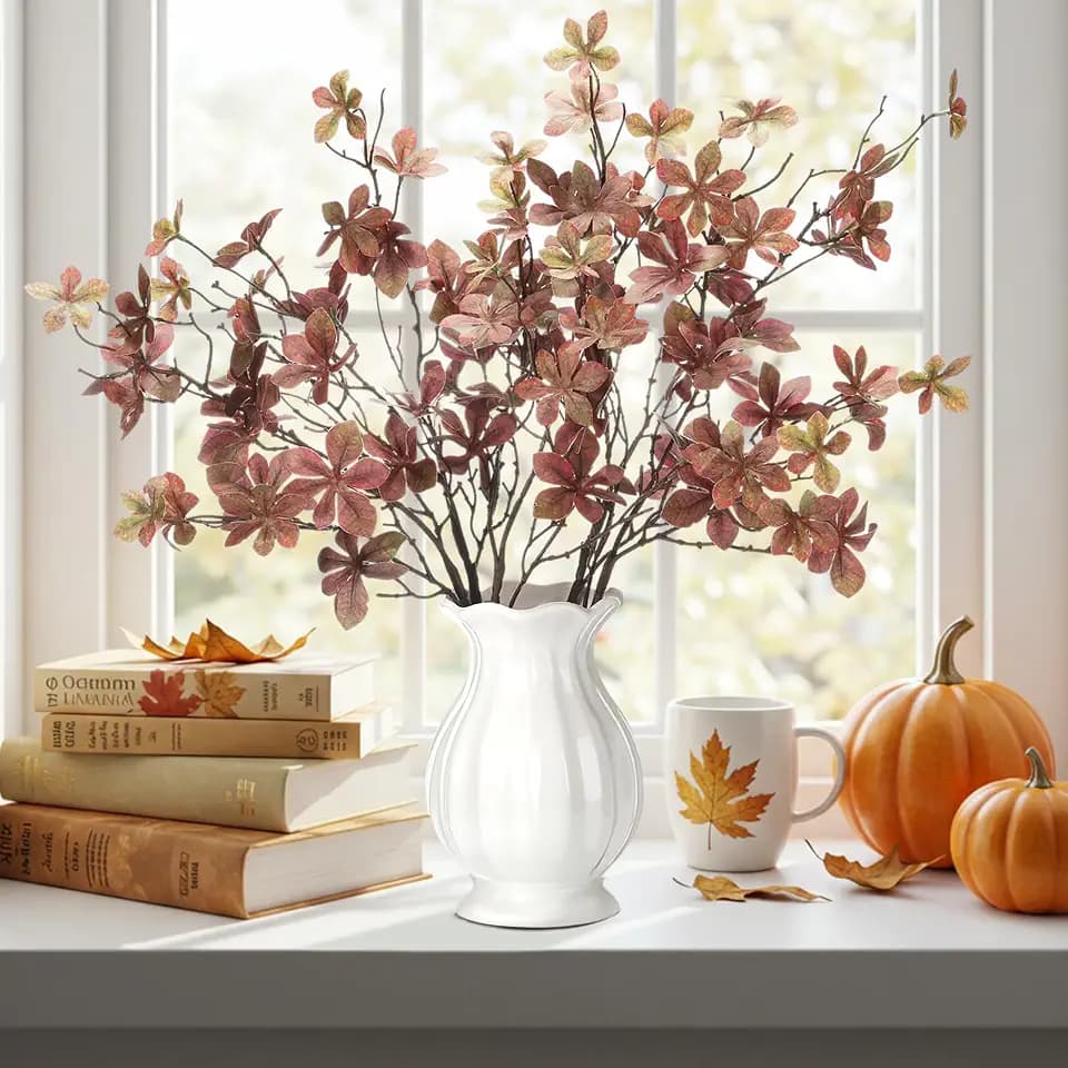 Suncalla 4 Pcs 30 Inch Fall Stems for Vase Artificial Rusty Leaves Branch