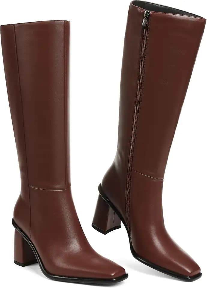 Women Wide Calf Knee High Boots Chunky Block Heel Tall Boots