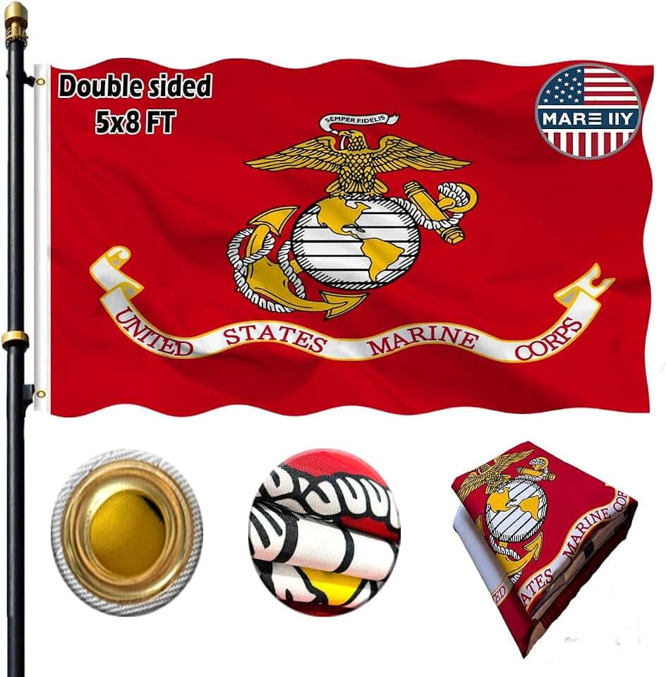 VOLTA Double Sided Marine Corps USMC 5x8ft, Outdoor Heavy Duty 3-Ply Durable Polyester Marine Corps USMC Flag with Canvas Header/Brass Grommets for Indoor and Outdoor Decorations