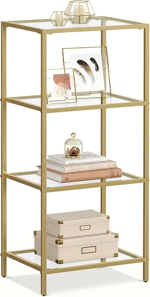 VASAGLE Bookcase Bookshelf, Tempered Glass Bookshelves, Steel Frame