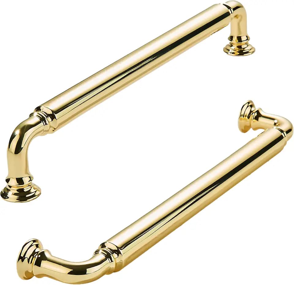 khtumeware 10-Pack Polished Brass Heavy-Duty Solid Cabinet Pulls, 6 Inch (152mm) Hole Center,Polished Gold Drawer Pulls, Cabinet Hardware, Suitable for Kitchen Cabinets, Bathrooms and Dressers