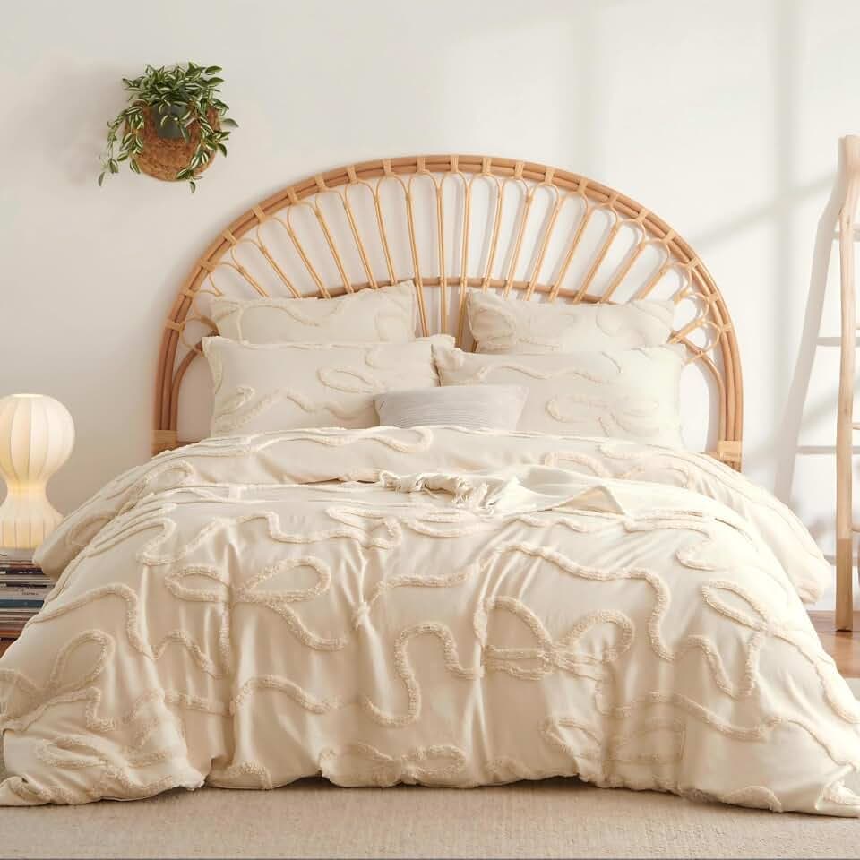 Tospass Boho Bettwäsche 135x200 Beige Getuftet Schleifen Bettwäsche Set