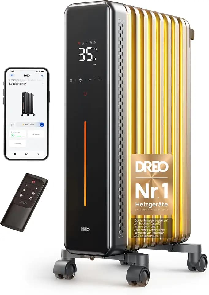 Dreo Ölradiator Energiesparend, 2000W Elektroheizung mit 9 Rippen, 3 Heizstufen, 4 Modi, 24h Timer, Überhitzungs-Kippschutz, Leiser Radiator Heizung Elektrisch mit Thermostat, OH521