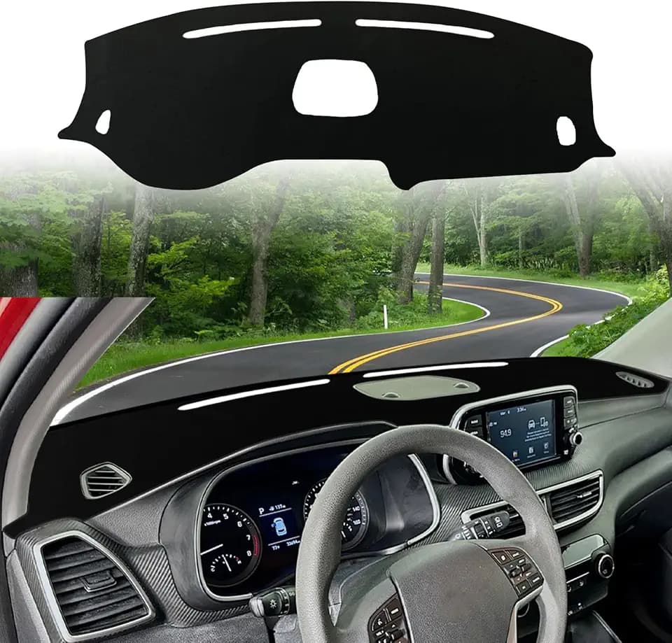 Dash Cover Fit for Hyundai Tucson 2019 2020 2021 Accessories(with Audio Hole) Anti-Skid Center Console Protector Cover Mat Car Dashboard Cover Sunshade Glare UV Rays Protector -Black Edge