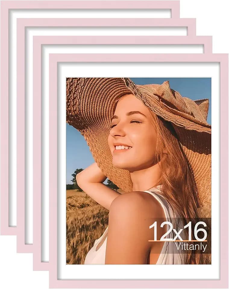 Vittanly 12x16 Picture Frames Set of 4, for Wall Mounting, Pale Pink