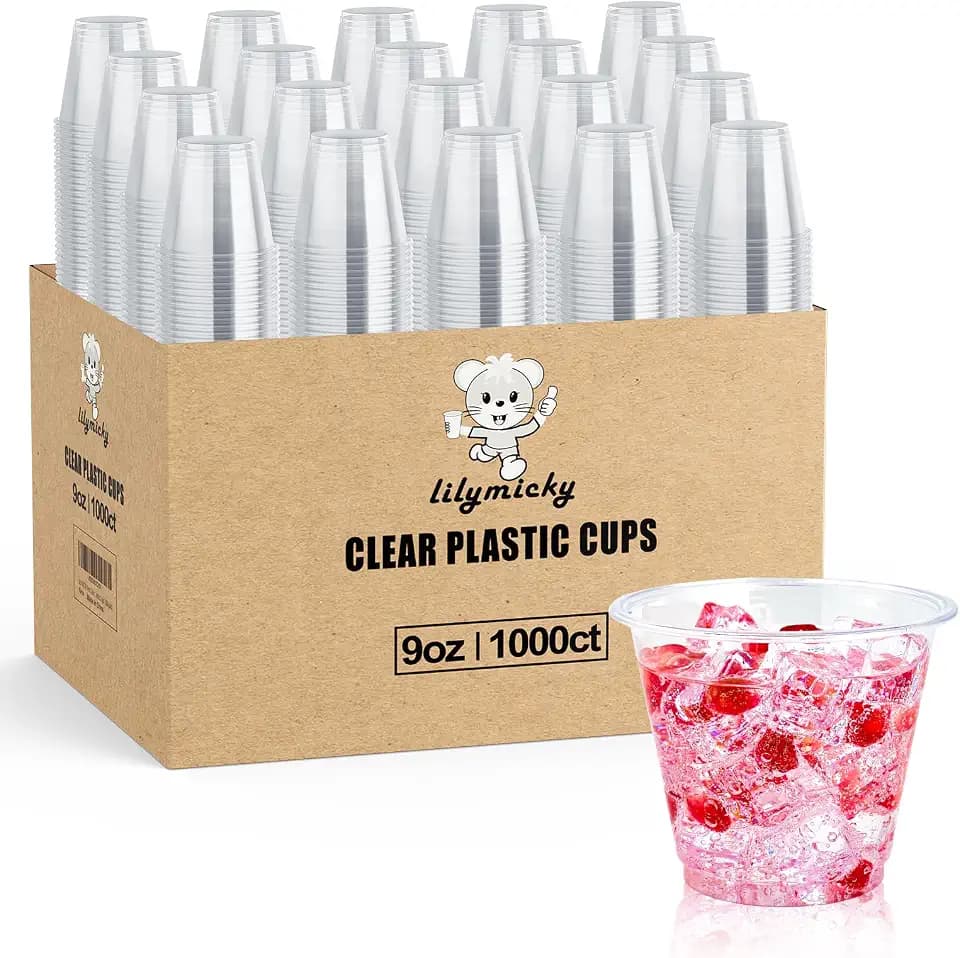 Lilymicky 1000 Pack 9 oz Clear Plastic Cups, 9 oz Disposable Cocktail Cups