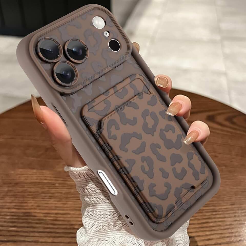 Compatible with iPhone 17 Pro Max Case with Card Holder, Brown