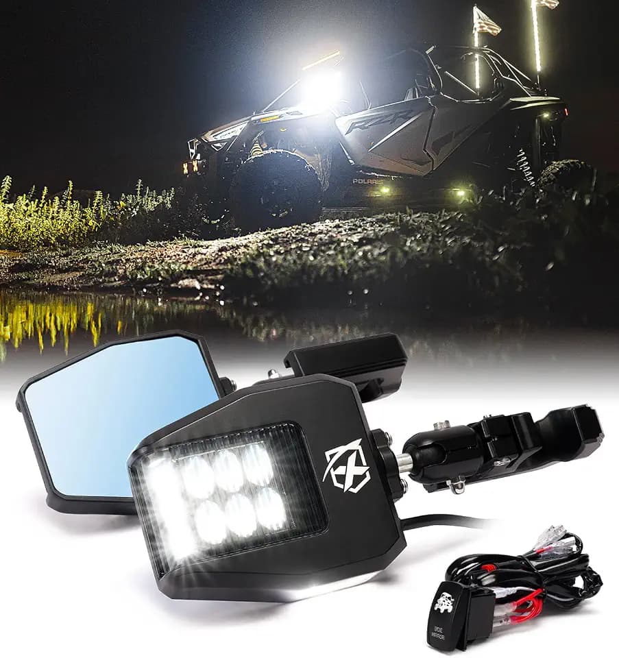 Xprite UTV Side Rear View Mirrors with LED Lights for 1.75"-2" Roll Cage