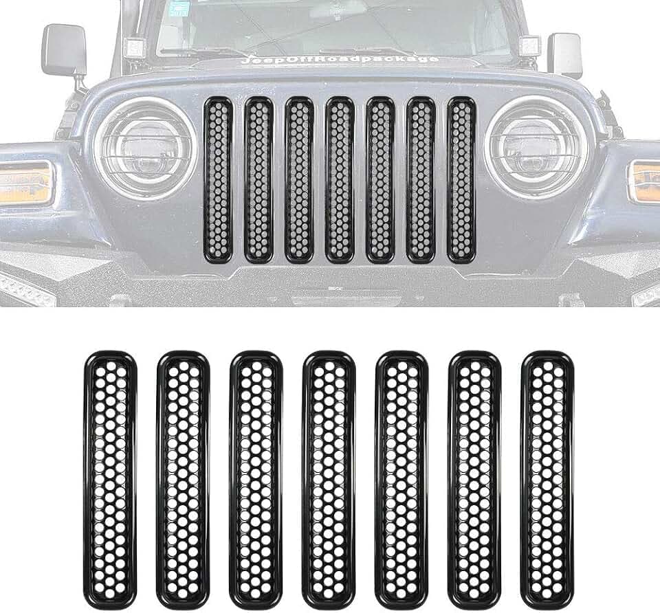 HDmirrorR 1997–2006 Wrangler TJ Kühlergrill-Einsätze, mattschwarz, 7 Stück