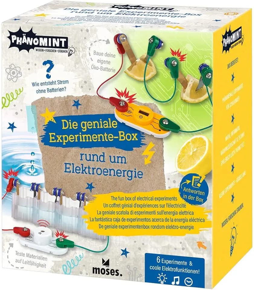 moses. PhänoMINT Die geniale Experimente-Box, Elektroenergie Experimentierkasten für Kinder, DIY Stromkreislauf Bausatz, Lernspielzeug ab 8 Jahren, Mittel