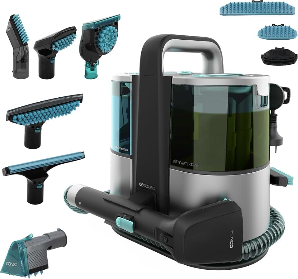 Cecotec Polsterreiniger Gerät Conga 6000 Carpet&Spot Clean XL Pro. 600 W, 14 kPa, 3-in-1 Sprühen, Saugen, Reinigen, 8 m Aktionsradius, 1,5 l/0,85 l Tanks, 6 Zubehör für Polster & Auto daheim