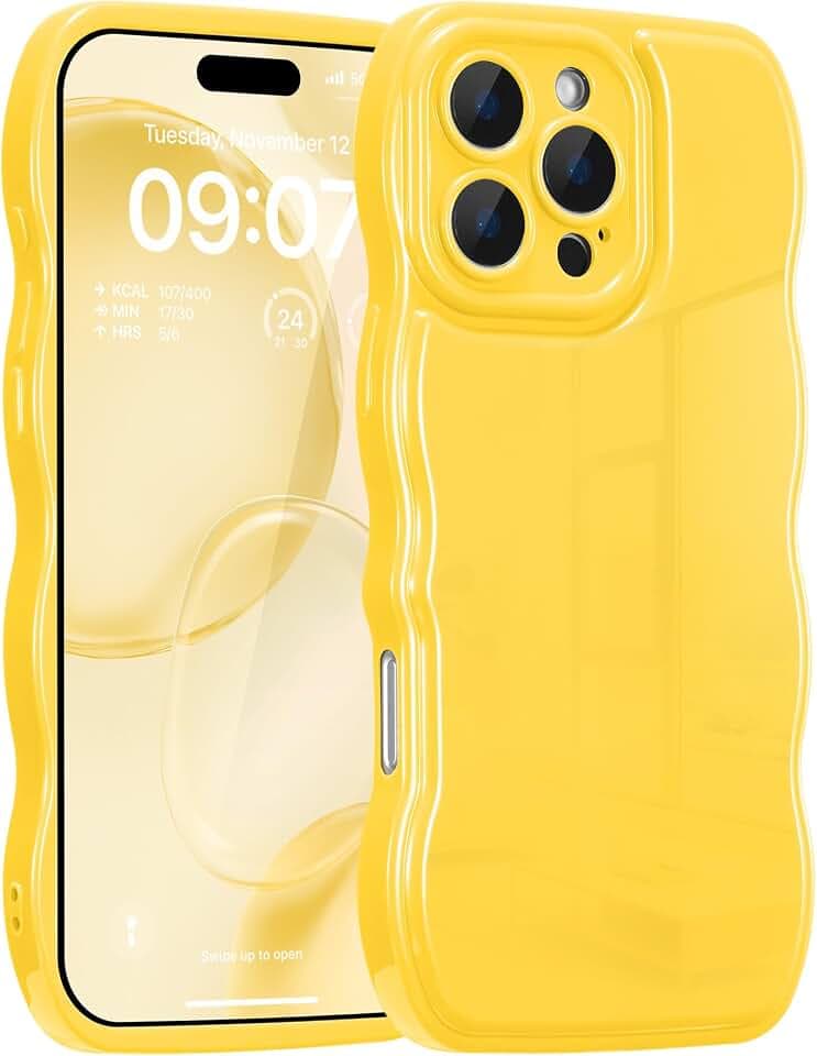 FABSPARK for iPhone 16 Pro Max Case, Soft Wave Wavy Frame,Lemon Yellow