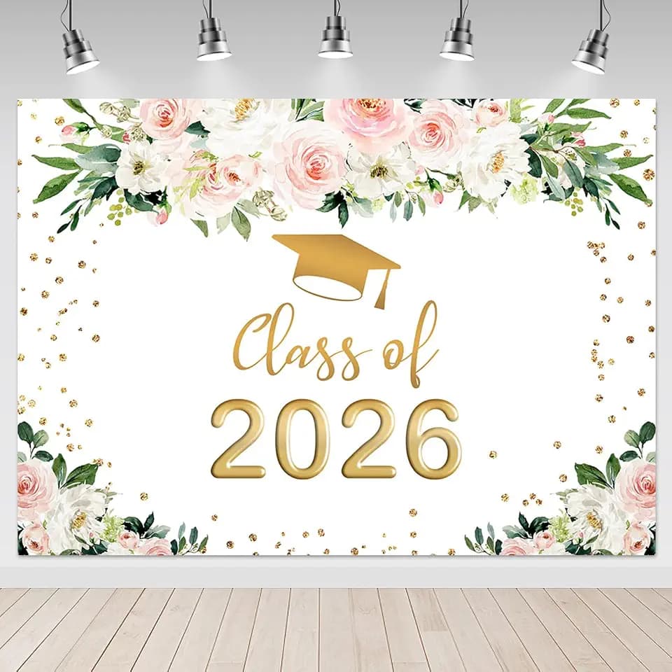 Mocsicka 2026 Graduate Backdrop - Floral Class of 2026 Graduation Backdrops, Congrats Grad Graduation Party Photography Background (10x8ft)
