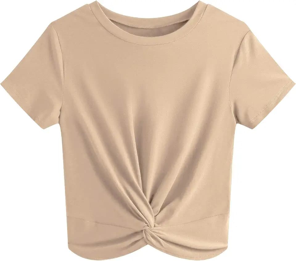 JINKESI Women's Summer Twist Front Crop Tops Casual Short Sleeve T-Shirt