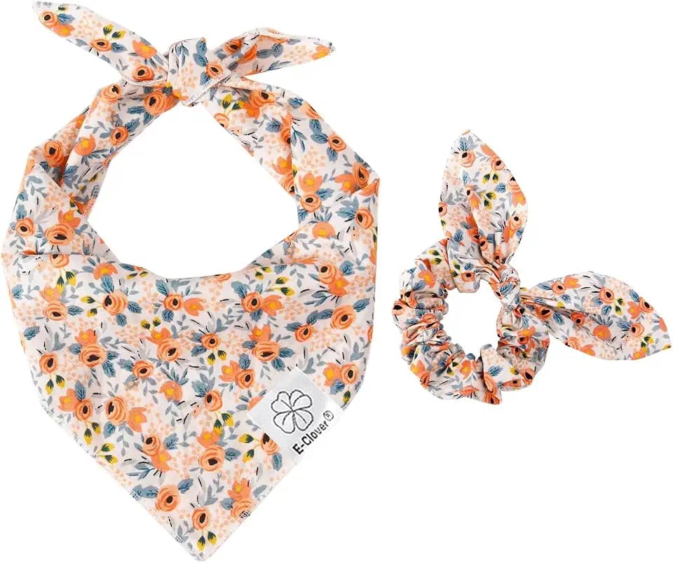 E-Clover Dog Bandanas Girl Matching Dog Bandana and Scrunchie Medium Large