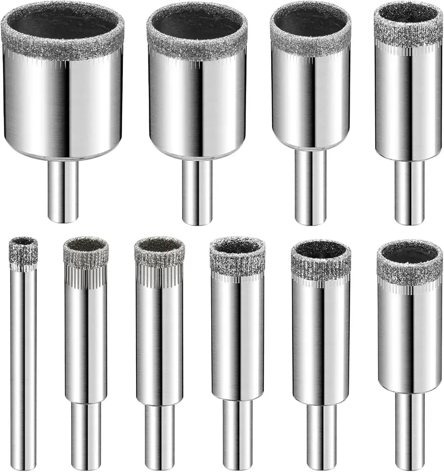 Diamond Drill Bits Set, 10 PCS Diamond Hole Saw Set, Glass Drill Bit for Ceramic Tile Porcelain Marble Granite Stone Bottles