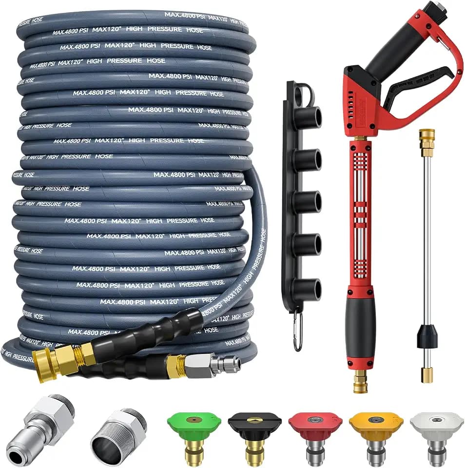 5000PSI Pressure Washer Hose and Gun, 3/8’’ Power Hose 100FT