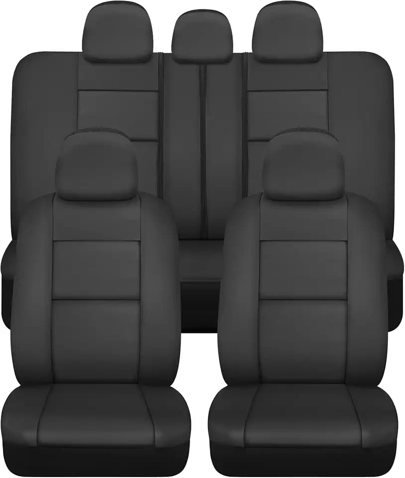 BDk Faux Leather Car Seat Cover Full Set - Front & Rear Split Bench Black Seat Covers For SUV & Truck Seat Covers, Airbag Compatible - Interior Protective Seat Covers for Car Seats & Car Accessories