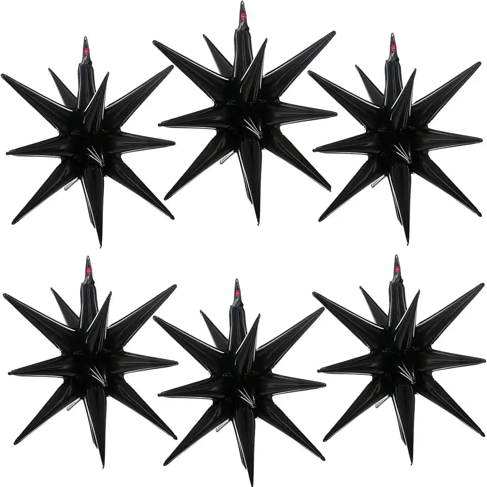 6 Pcs Black Star Balloons,22 Inch Black Starburst Balloons Star Foil Mylar Balloons for Birthday Party Wedding Christmas Anniversary Graduation Decorations