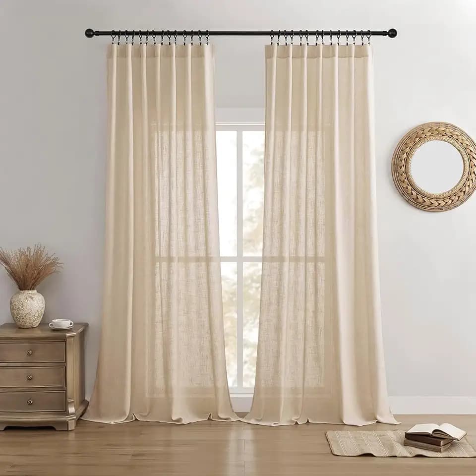 Joydeco Linen Curtains 108 Inch Length 2 Panel Sets,Light Filtering Curtains for Bedroom 52 Inch Wide Living Room Drapes with Back Tabs & Rod Pockets (W52 x L108 Inch, Ecru)