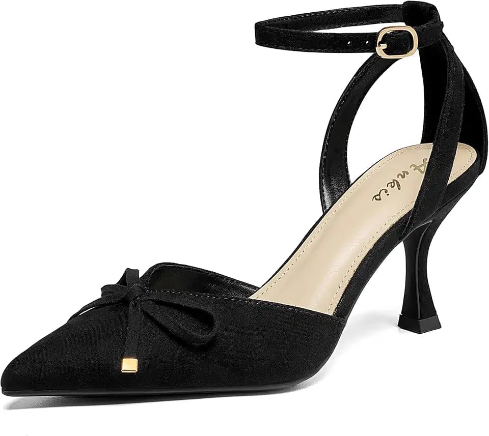 Ankis Closed Toe Kitten Heels for Women, Bow Stiletto Dress Wedding Heels