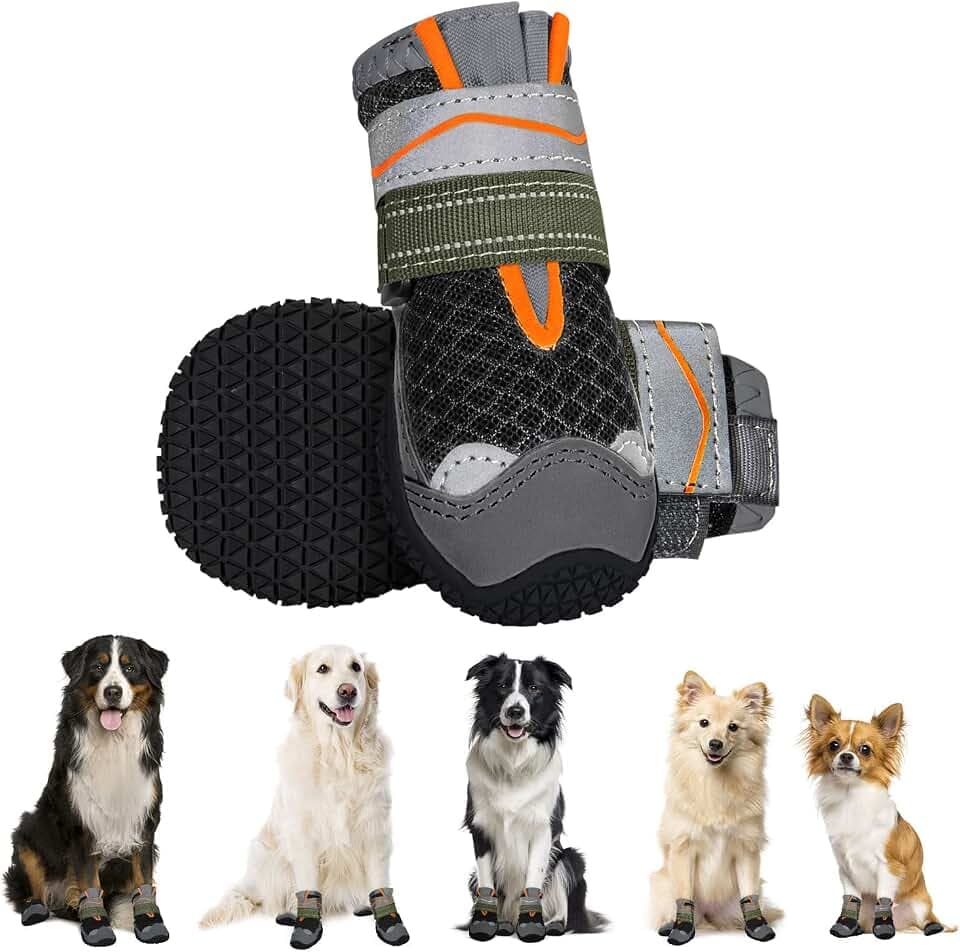 Eyein 2 Stück Hundeschuhe Pfotenschutz, Atmungsaktiv & Reflektierend
