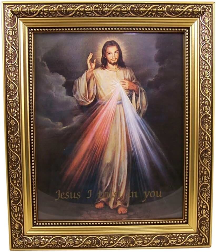 Gerffert Die göttliche Barmherzigkeit, Jesus Christus Druck in 33 cm Gold Finish Rahmen