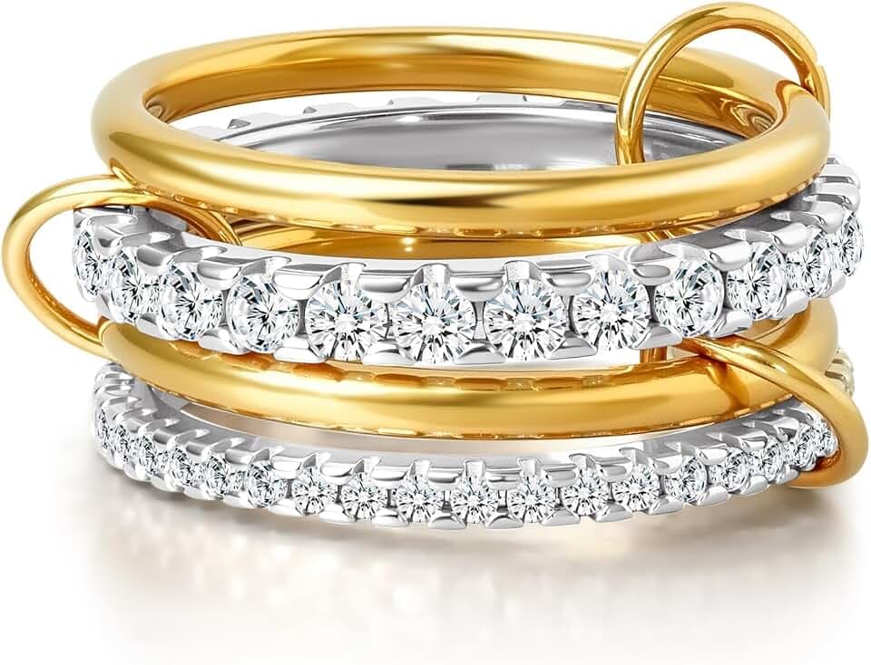 Gold stapelbar Ringe für Damen nicht anlaufen, 18K Vergoldet Cubic Zirkonia Ring Silber und Gold Ring Set Multi-Link verbunden Ringe Valentinstag Geburtstag Muttertagsgeschenk
