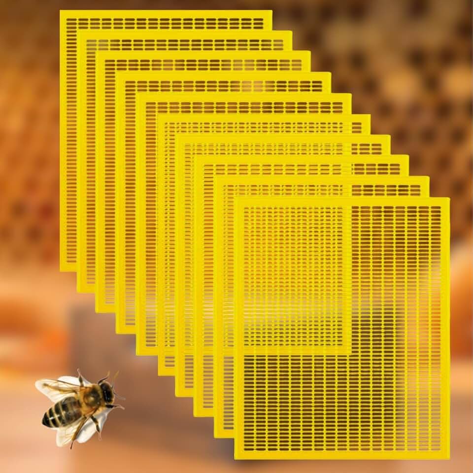 10 Pcs 10 Frame Plastic Queen Excluder｜ Queen excluder for 10 frame hive｜ Queen Bee Excluder Bee Frames for Bee Hive Beekeeping｜ Separating Queen Bees from Honey Bee Hive Tool Supplies (Yellow)
