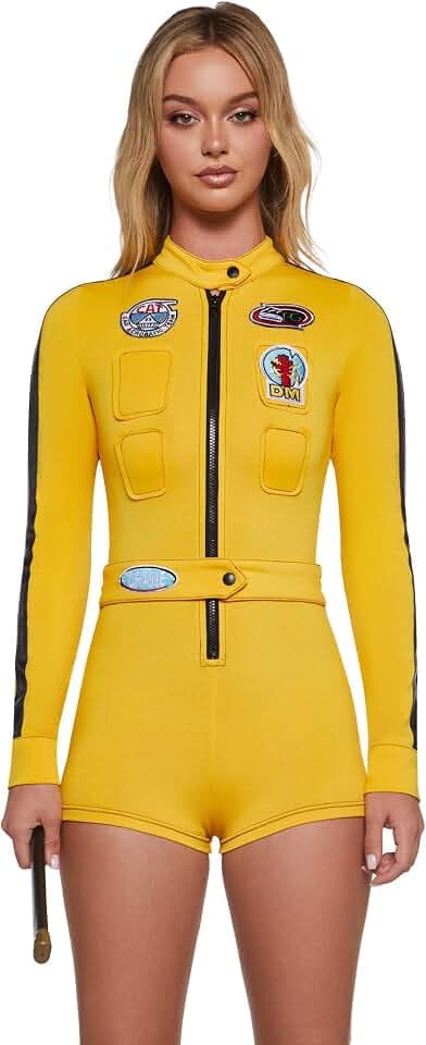 Dolls Kill Revenge Assassin Costume by Trickz N' Treatz – Women's Zip-Up Jumpsuit with Belted Waist & Racing Patches