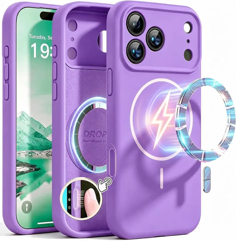 Magnetic for iPhone 17 Pro Case Silicone, Compatible with MagSafe, Integrated Camera Control Cover, Full Body Protective 3.0mm Thicken Shockproof Phone Cover for 17Pro 6.3'', Purple