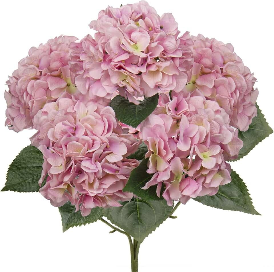 Hollyone Groß Hortensien Kunstblumen Künstliche Blumen Hortensie, Kunstblumen Wie Echt, Plastik Hortensie Künstliche hortensien für Badezimmer Wohnzimmer Deko Heimdekoration Blumenarrangement Rosa