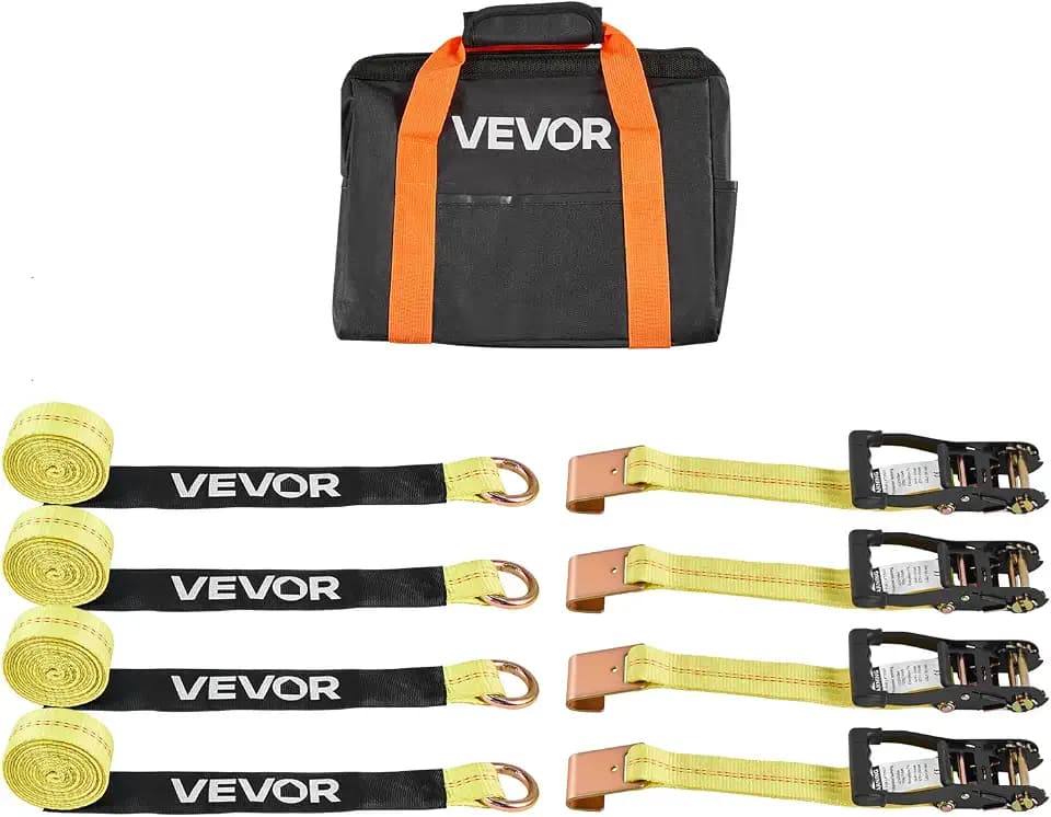 VEVOR Wheel Chock Tie-Down Kit, Tire-Style Motorcycle Tie-Down System, Car Kit with Flat Hook, Break Strength 10009 lbs & Working Load 3333 lbs Trailer Strap for ATVs, SUVs, Trailers