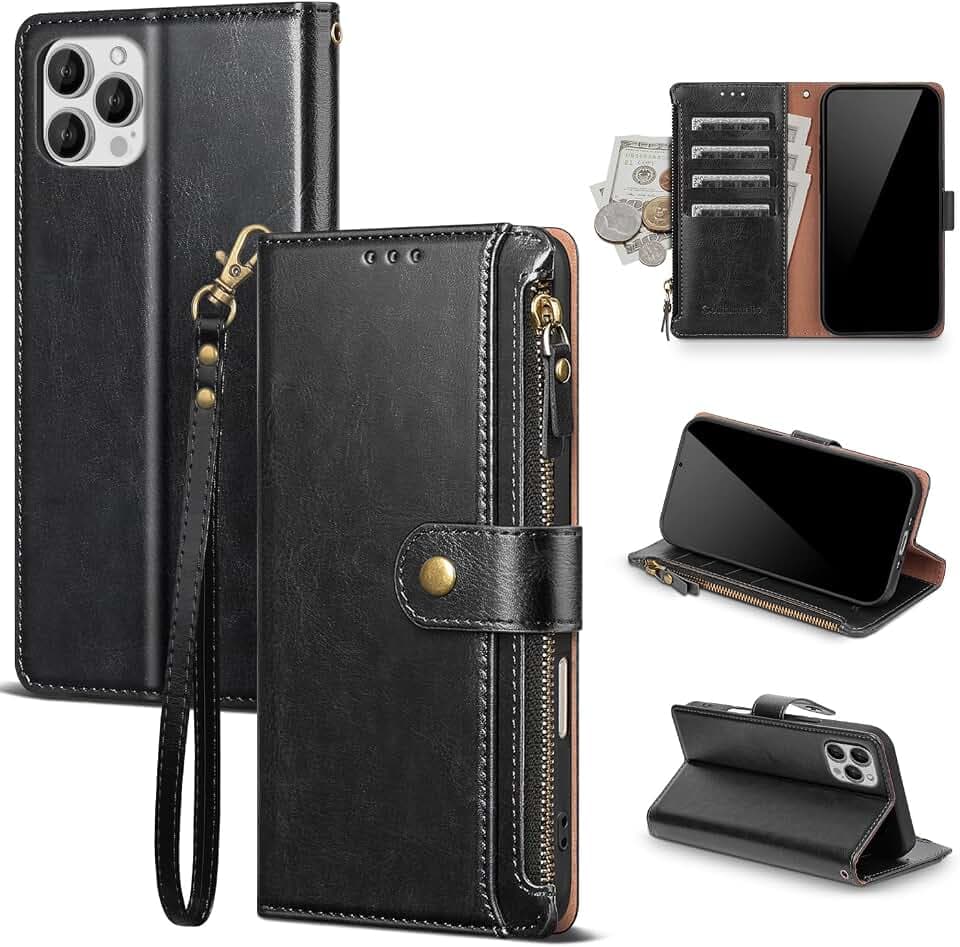 for iPhone 16 Pro Wallet Case with Card Holder,Black