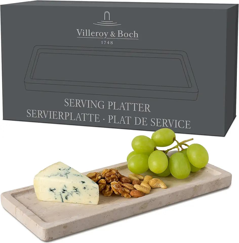 Villeroy & Boch - Manufacture Travertine Servierplatte Klein Beige, Handarbeit, rechteckiges Tablett klein aus Naturstein in Sandton, Teller eckig Stein, Geschirr, Travertin
