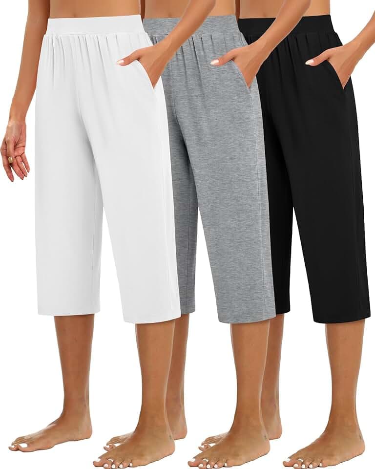 Huukeay 3 Pack Women's Wide Leg Capris Sweatpants