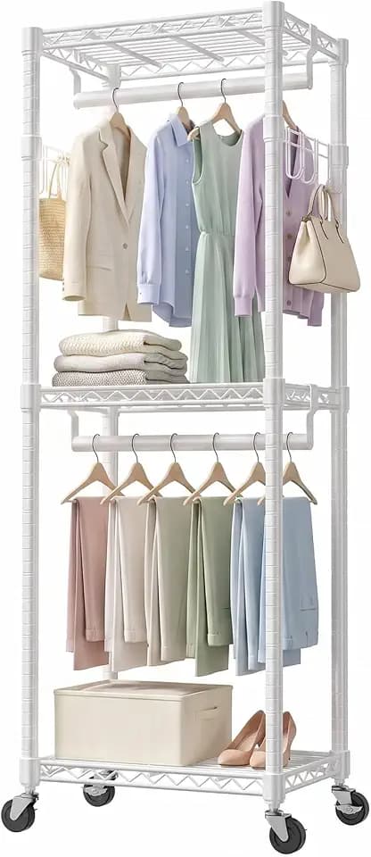 Alpen Portable Clothes Rack with Wheels & Hooks, Freestanding Wardrobe Rack