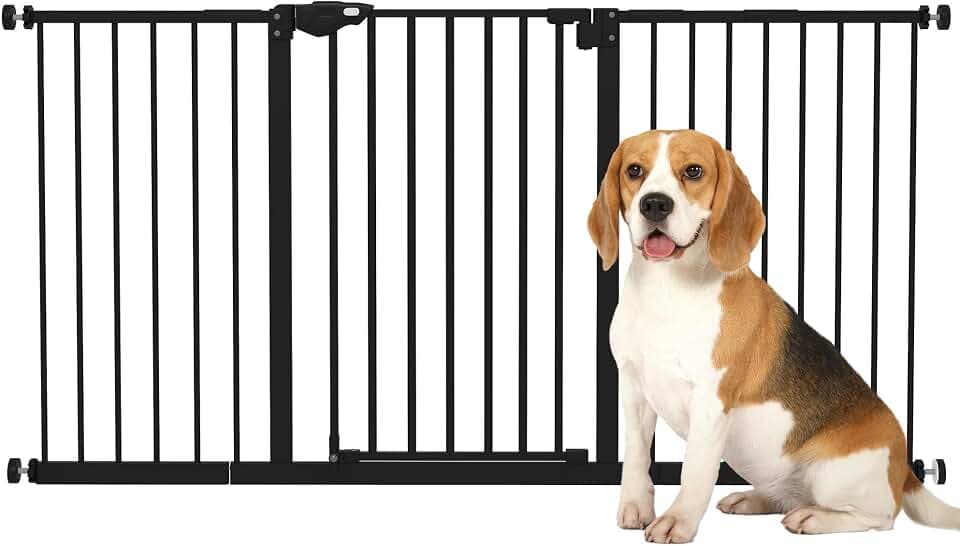 PawHut Sicherheitsgitter für Tiere mit Tür, automatisches Schließsystem, Doppelverriegelung, ohne Bohren, 3 Verlängerungen, Schwarz
