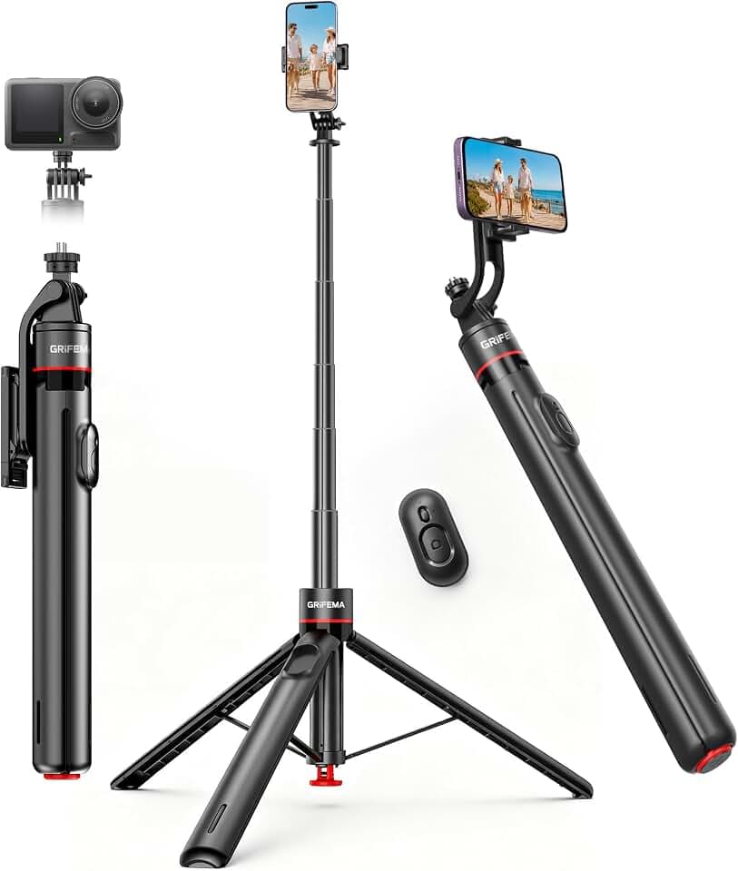 GRIFEMA Handy Stativ für Smartphone [Automatik-Öffnung], 175cm Aluminium