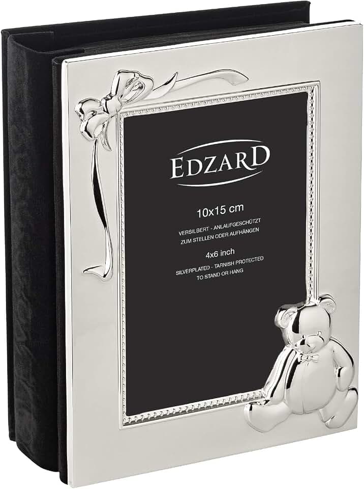 EDZARD Kinder Fotoalbum Teddybär für 100 Fotos (10 x 15 cm) versilbert