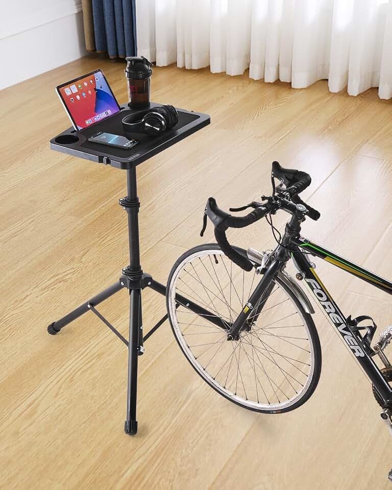 VEVOR Cycling Desk, Adjustable Bike Trainer & Treadmill Desk with Triangle Support, Non-Slip Multi-Slot Bike Trainer Fitness Desk with Handle Bar, Fit for Home Office Exercise