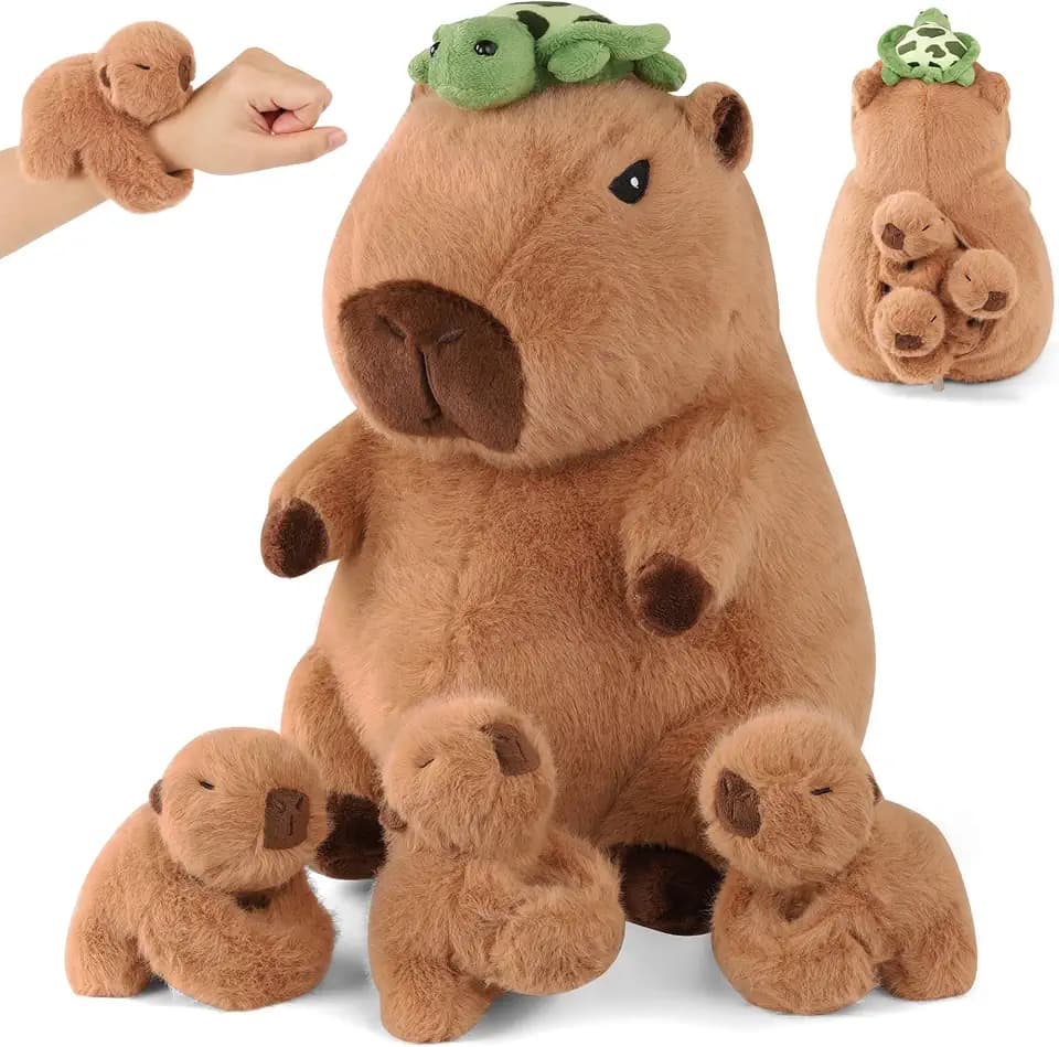 5 in 1 Capybara Plush, 12.8" Mommy Capybara Stuffed Animal with 3 Babies Capibaras Peluches Inside, Soft Stuffed Capybara Toys Pillow Plushies for Kids Christmas Birthday Gifts