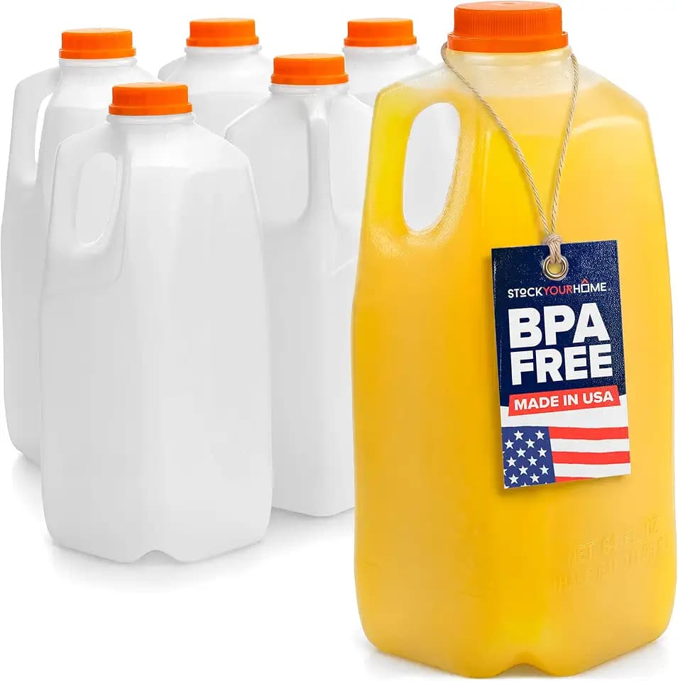 Stock Your Home Half Gallon Jugs, 64 oz, BPA-Free, Food-Grade, Made in USA