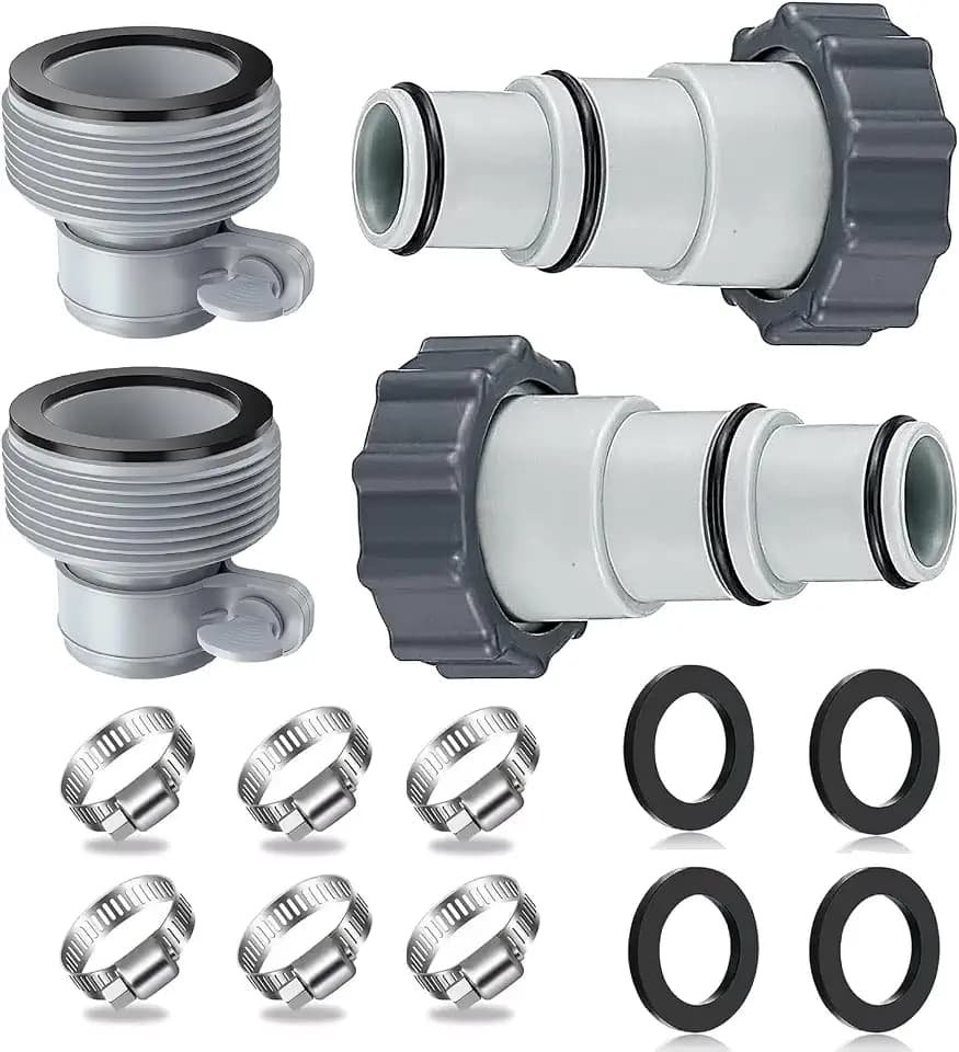 Pool Hose Adapter A & B – 4 Pack | Connect 1.25" & 1.5" Hoses with Clamps & Gaskets | Replacement Parts for Filter Pumps, Saltwater Systems, and Above-Ground Pools (Adapter Set （A&B）)