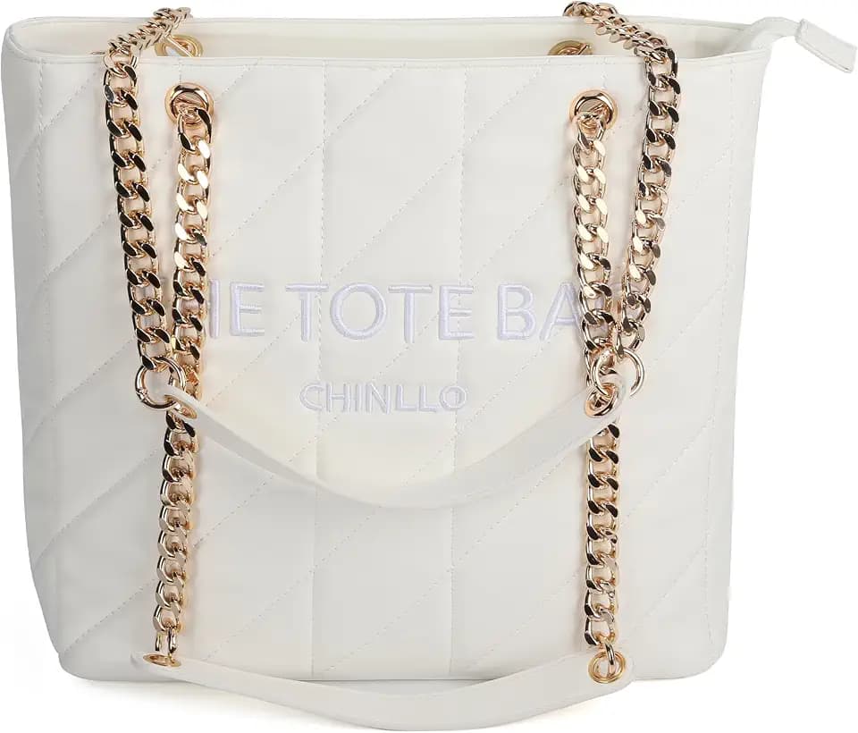 Chinllo Tote Bag for Women, Medium Quilted Top Chain Handle Handbags Purse