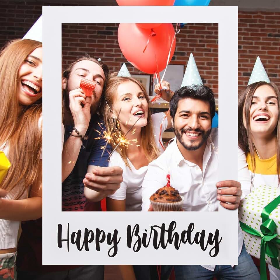 Beeveer 32 X 24 in Extra Large Happy Birthday Photo Booth Frame Props,White
