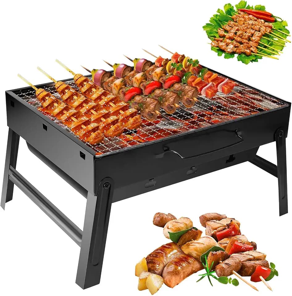 Auauraintt Kompakter Mini Grill BBQ - Holzkohle, tragbar & klappbar