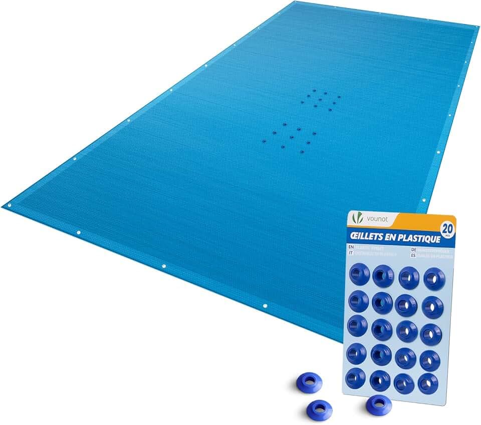 VOUNOT® Poolabdeckung Rechteckig 4x8m, Pool Abdeckplane PE 160g/m², Wasserdicht UV-beständig Reißfest, Doppelte Poolplane mit DIY-Drainagelöchern & Aluminiumösen, für Aufstellpools, Dunkelblau