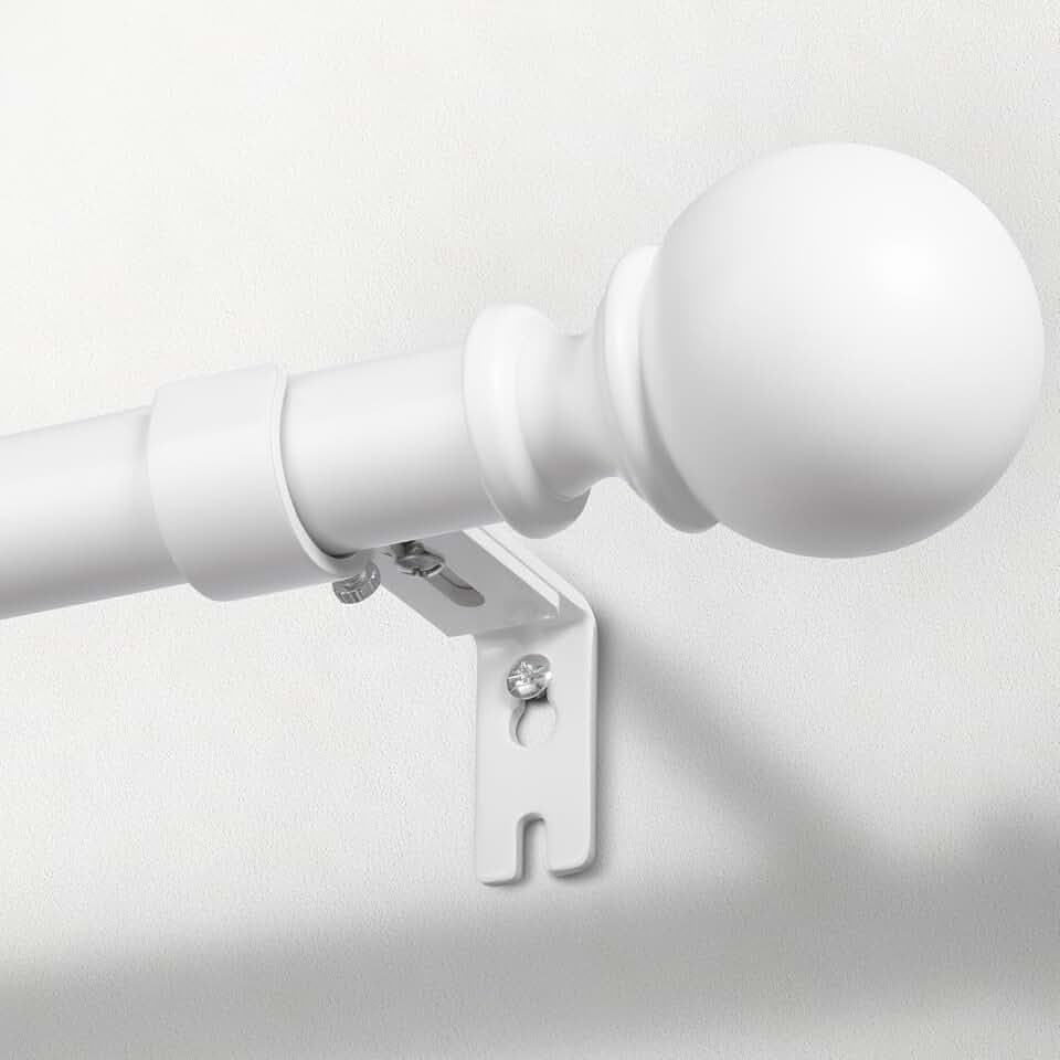Zeerobee 1 Inch Adjustable Curtain Rods for Windows, 32"-120", White